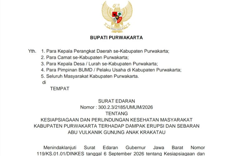 Bupati Purwakarta Keluarkan SE Dampak Erupsi Gunung Anak Krakatau, Seluruh Jajaran Diminta Siaga