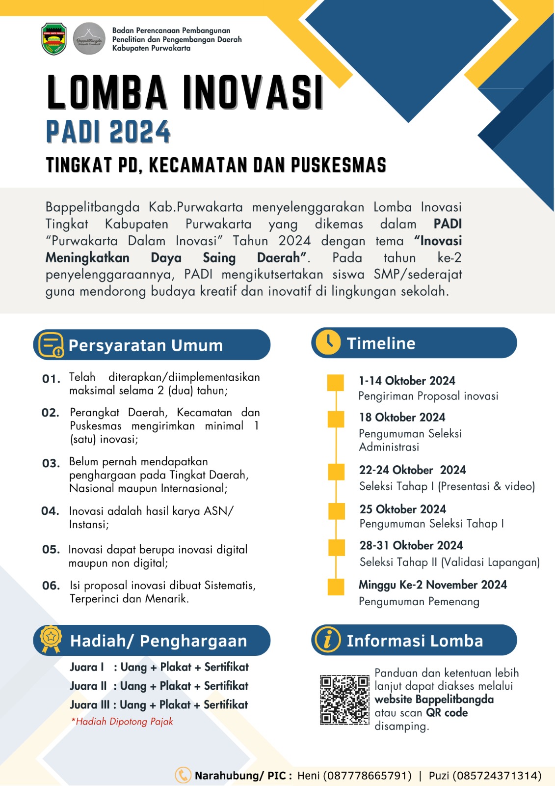 Lomba Inovasi Daerah Kabupaten Purwakarta Tingkat Perangkat Daerah, Kecamatan dan Puskesmas Tahun 2024