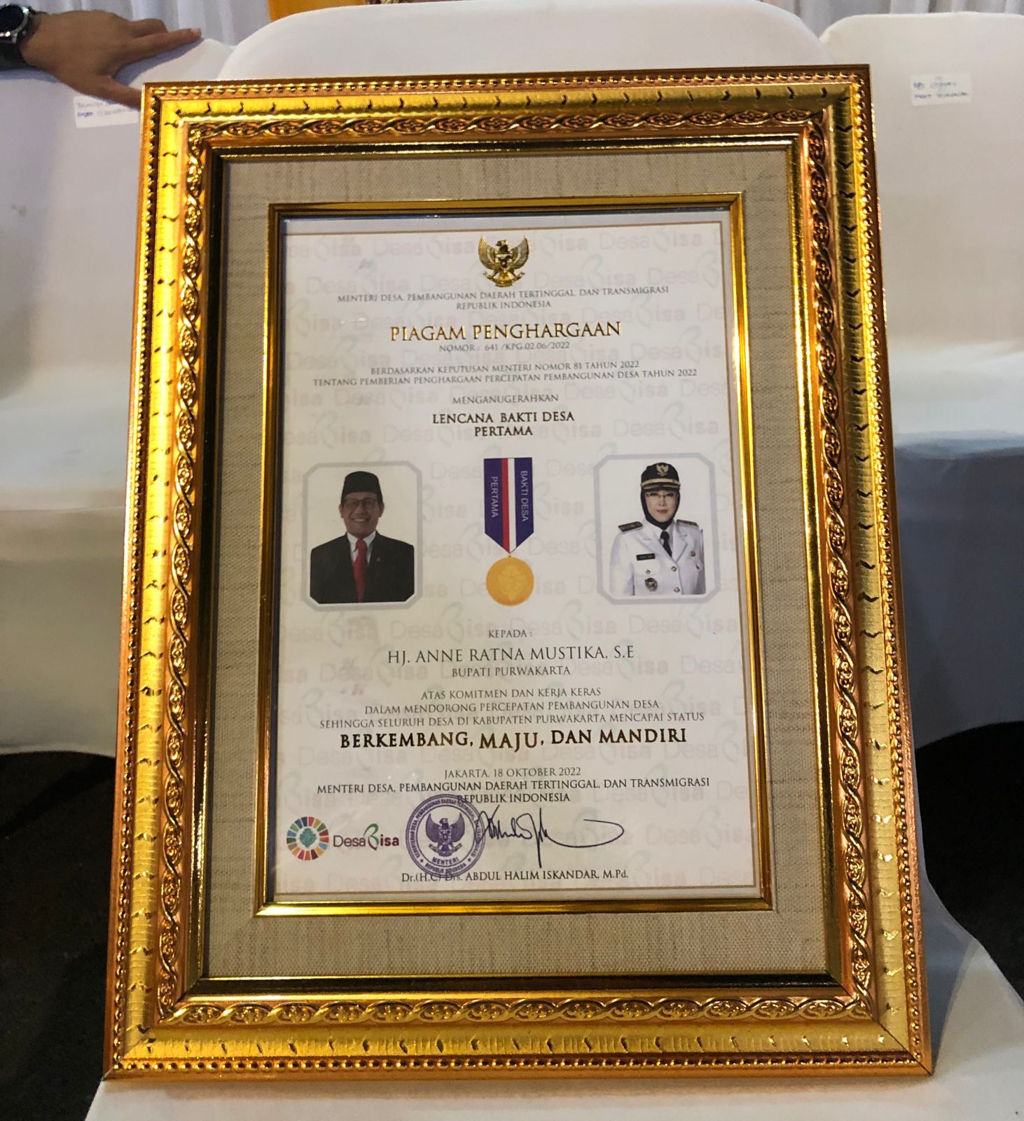 Komitmen Bangun Desa, Bupati Purwakarta Raih Dua Penghargaan dari Kementerian Desa   