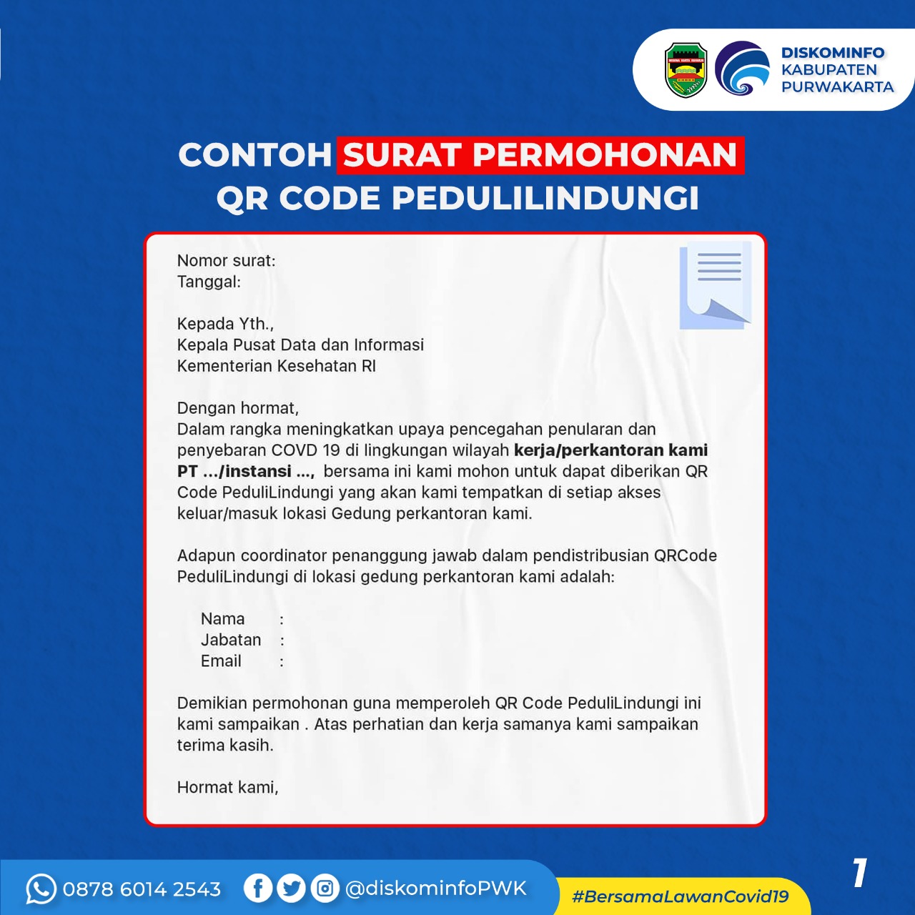 Contoh Surat Permohonan QR Code PeduliLindungi