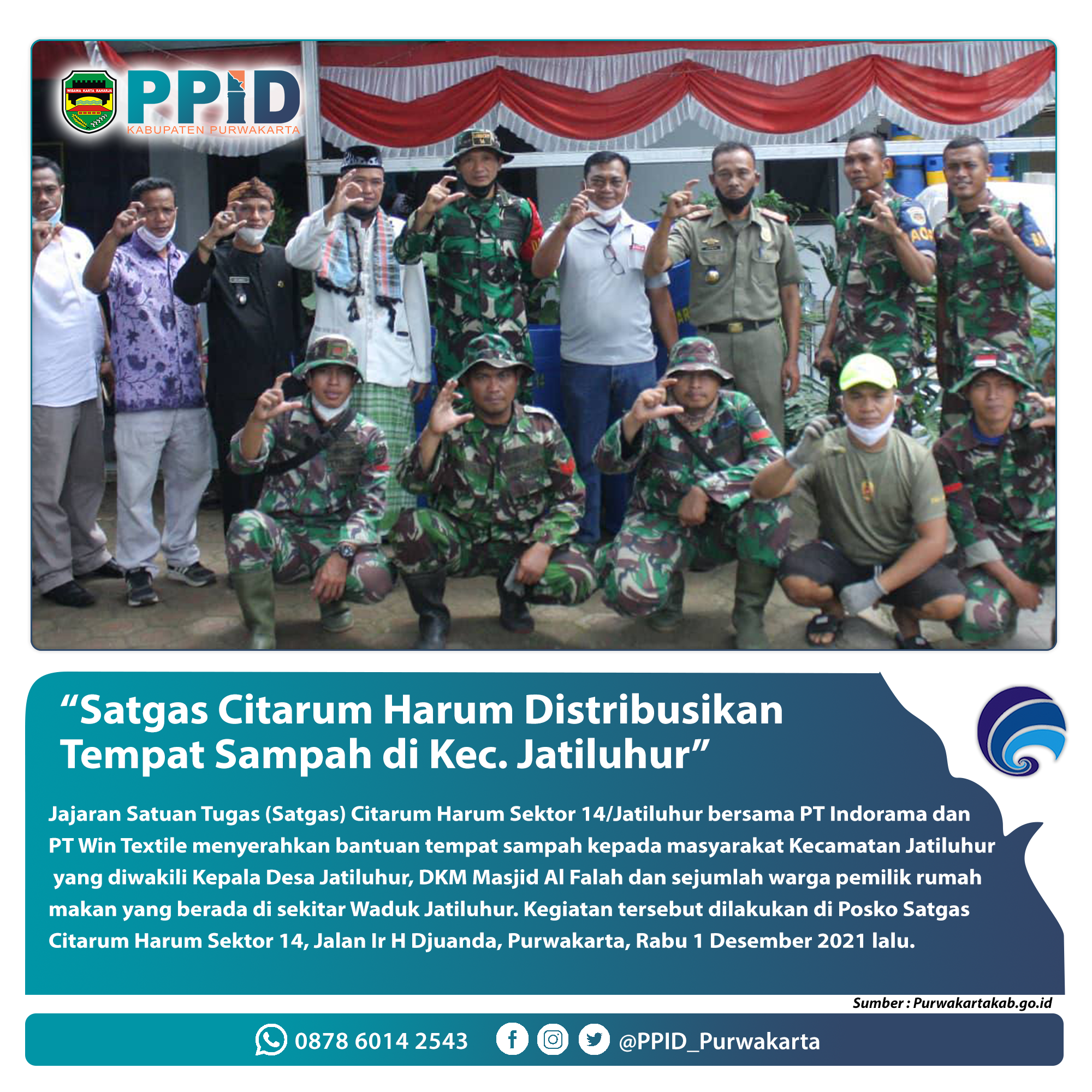 Satgas Citarum Harum Distribusikan Tempat Sampah di Kecamatan Jatiluhur